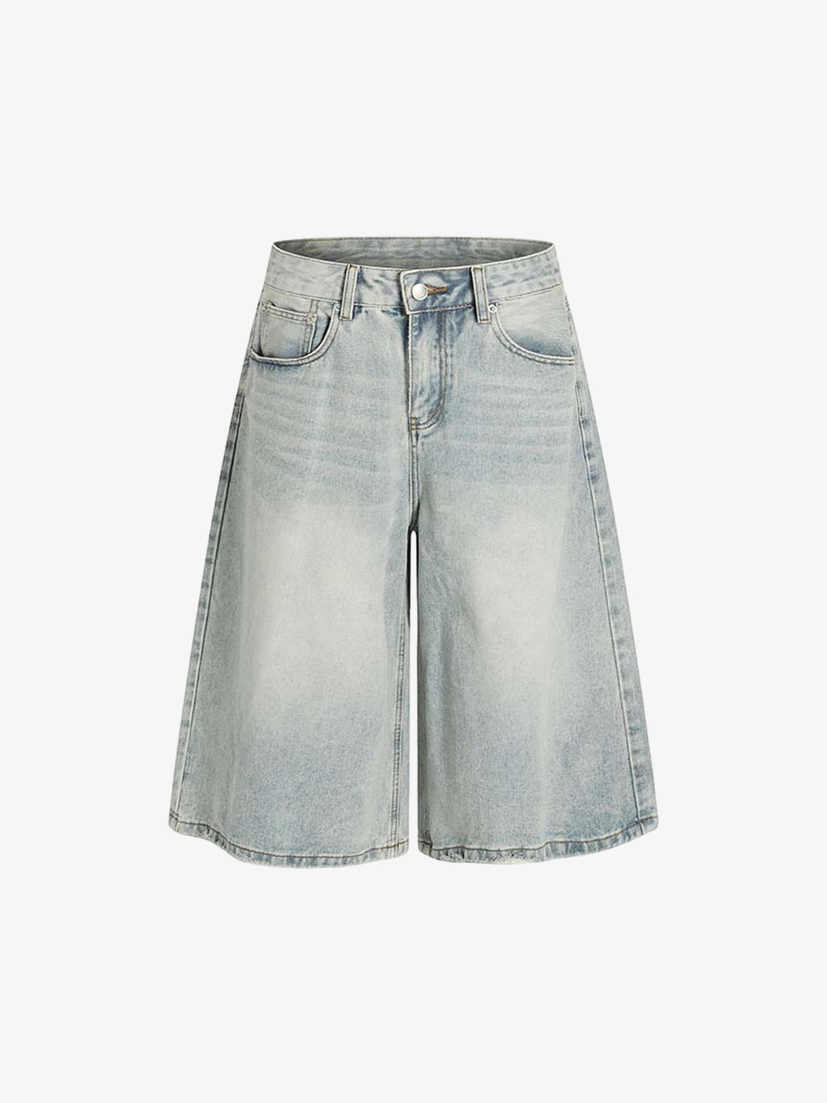 Light Wash Denim Wide Leg Bermuda Shorts for Women High Waist Casual Summer Style 