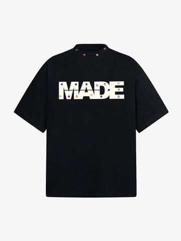 Street Retro MOOD Patch Embroidered Rivet T-shirt - 2440 