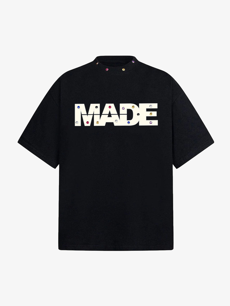 Street Retro MOOD Patch Embroidered Rivet T-shirt - 2440 