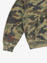 Camo Letter Graphic Distressed Zip-Up Hoodie