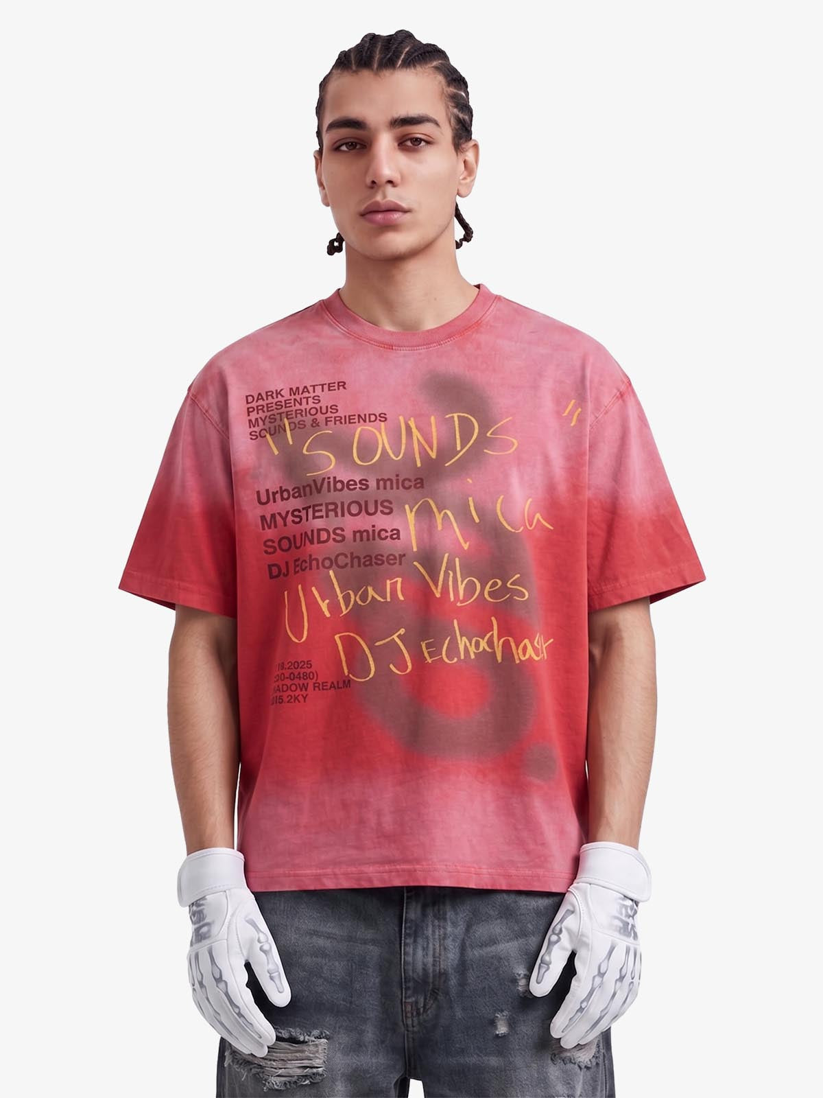 Washed Graffiti Text Print Spray Effect T-Shirt - 2614 