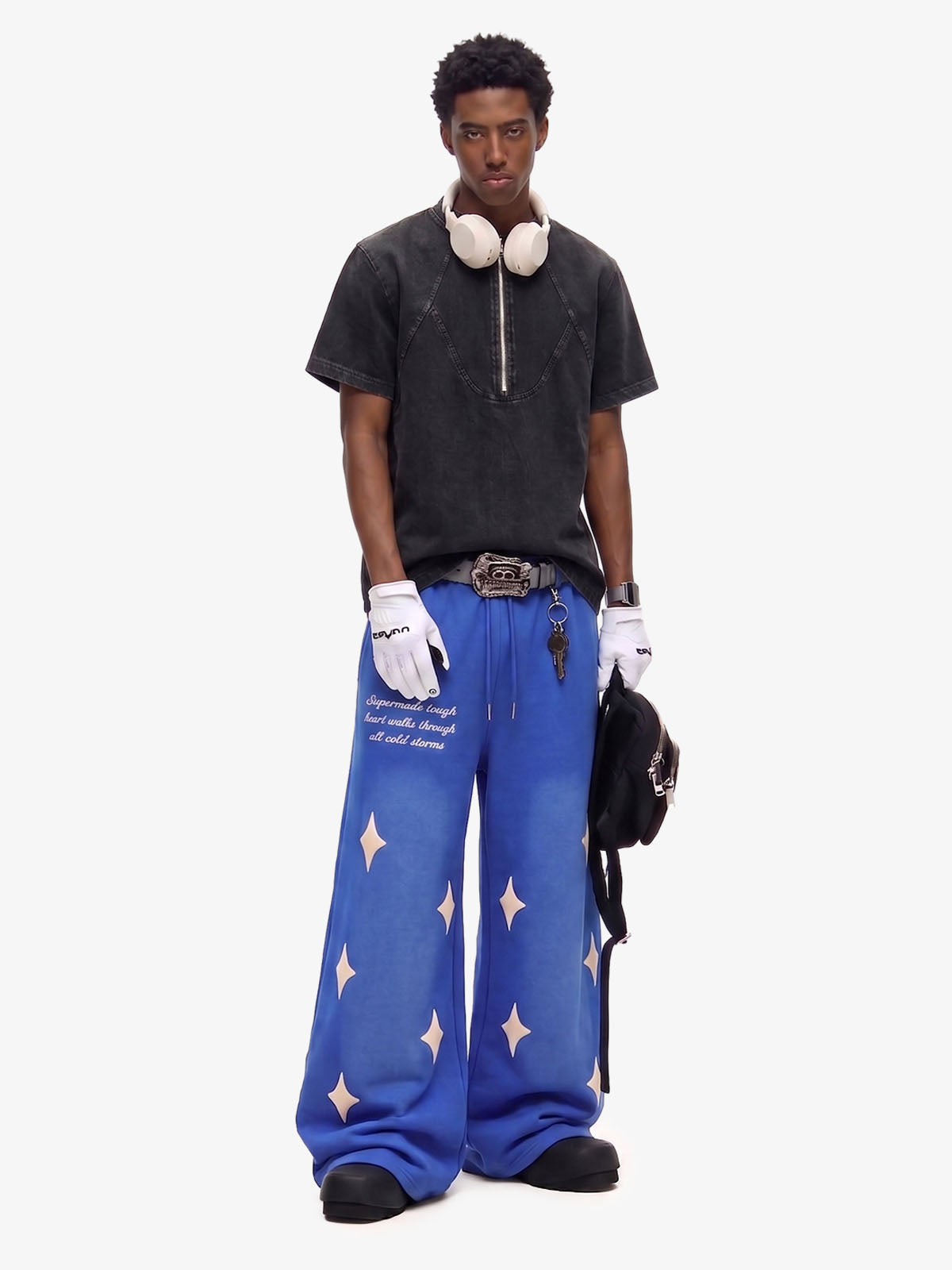 Spray Paint Star Print Distressed Sweatpants 
