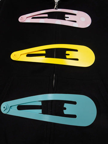 Detachable Hair Clip Decoration Zip Up Hoodie