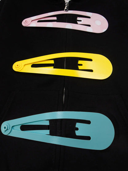 Detachable Hair Clip Decoration Zip Up Hoodie