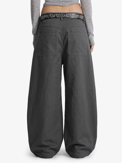 Button Placket Baggy Barrel Pants
