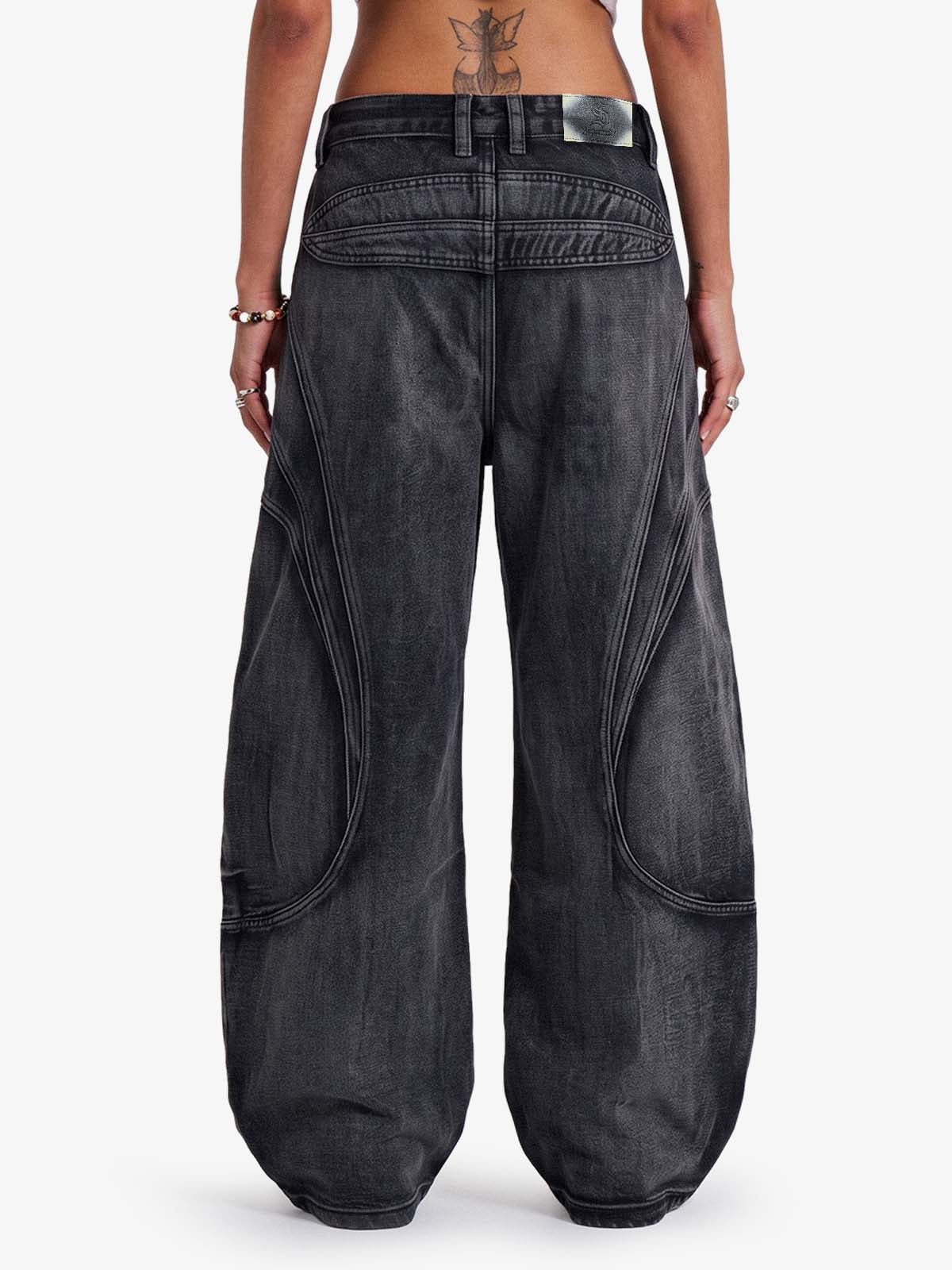 Grunge Deconstructed Eyelet Baggy Jeans