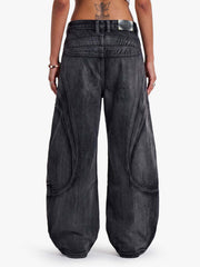 Grunge Deconstructed Eyelet Baggy Jeans