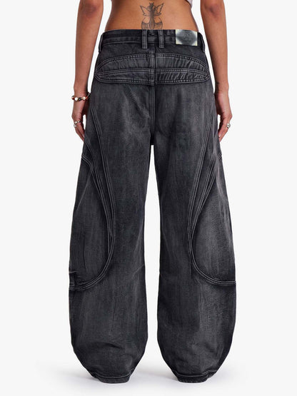 Grunge Deconstructed Eyelet Baggy Jeans