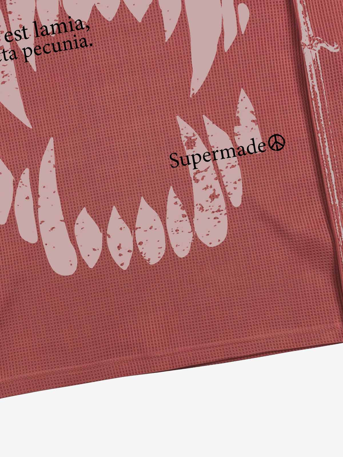 Fangs Graphic Waffle Boxy Long Sleeve Top; Red / S, Red / M, Red / L, Red / XL, Red / 2XL