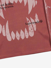 Fangs Graphic Waffle Boxy Long Sleeve Top; Red / S, Red / M, Red / L, Red / XL, Red / 2XL