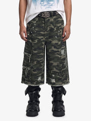 Distressed Camo Multi-Pocket Straight-Leg Jorts - 2611 
