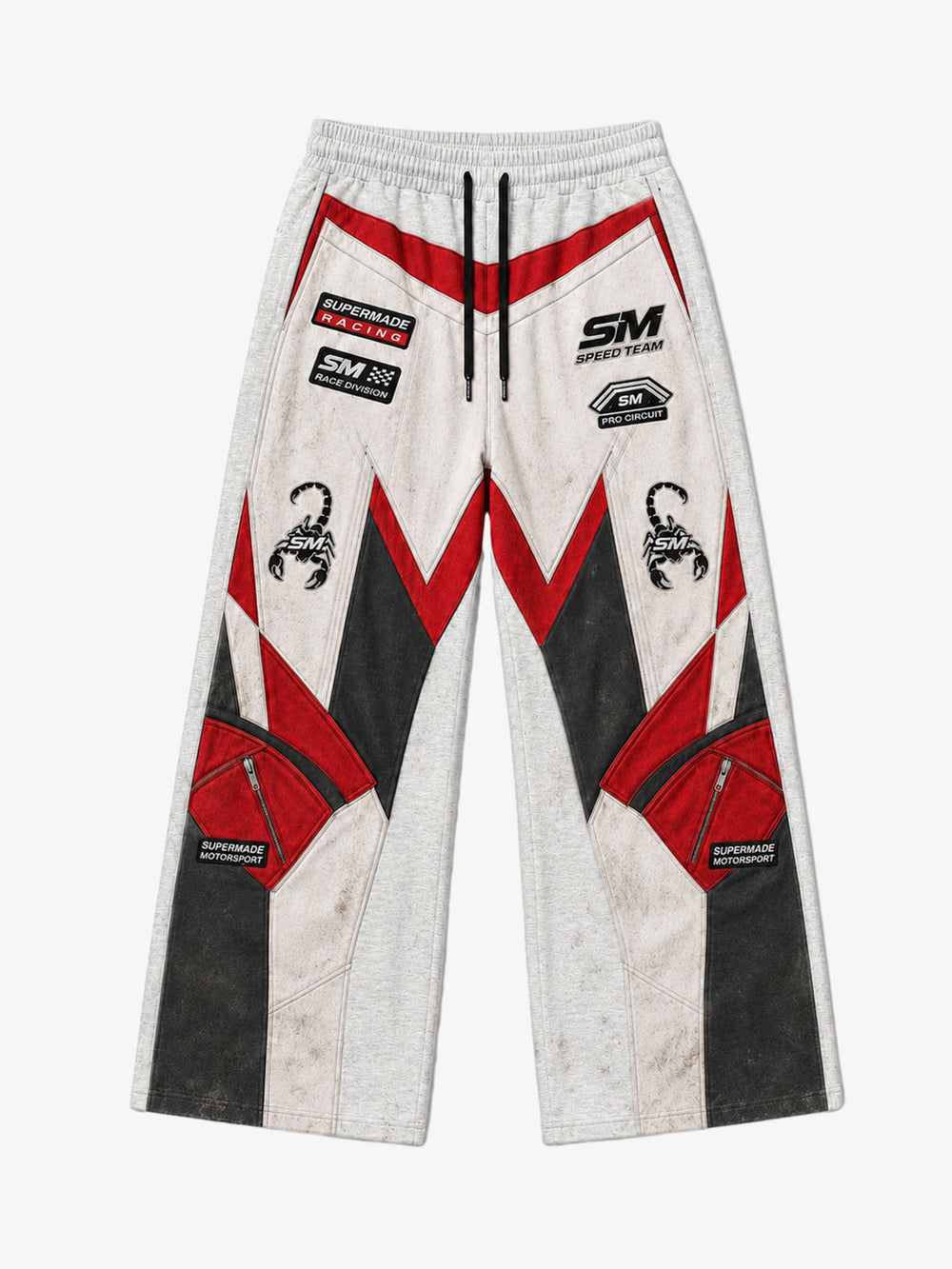 3D Biker Graphic Washed Distressed Wide-Leg Sweatpants
