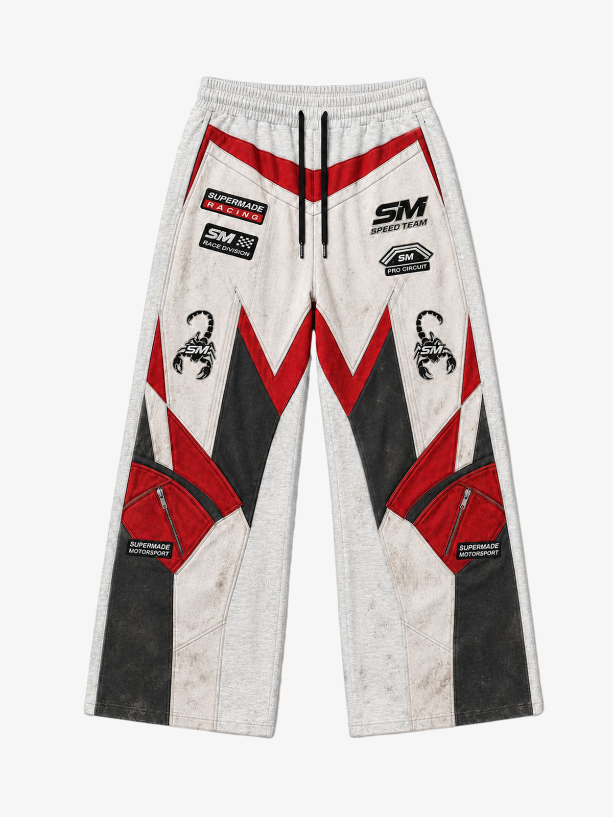 3D Biker Graphic Washed Distressed Wide-Leg Sweatpants