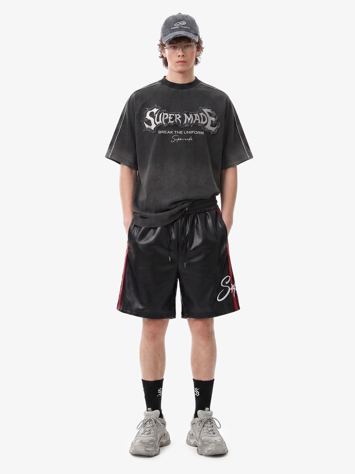 Striped Racing Faux-Leather Shorts 