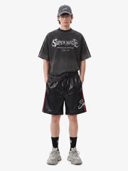 Striped Racing Faux-Leather Shorts 
