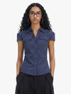 Pinstripe Slim Fit Ruched Waist Shirt 