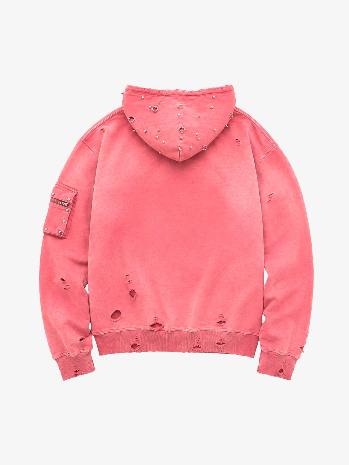 Sweat à capuche zippé à clous et effet vieilli