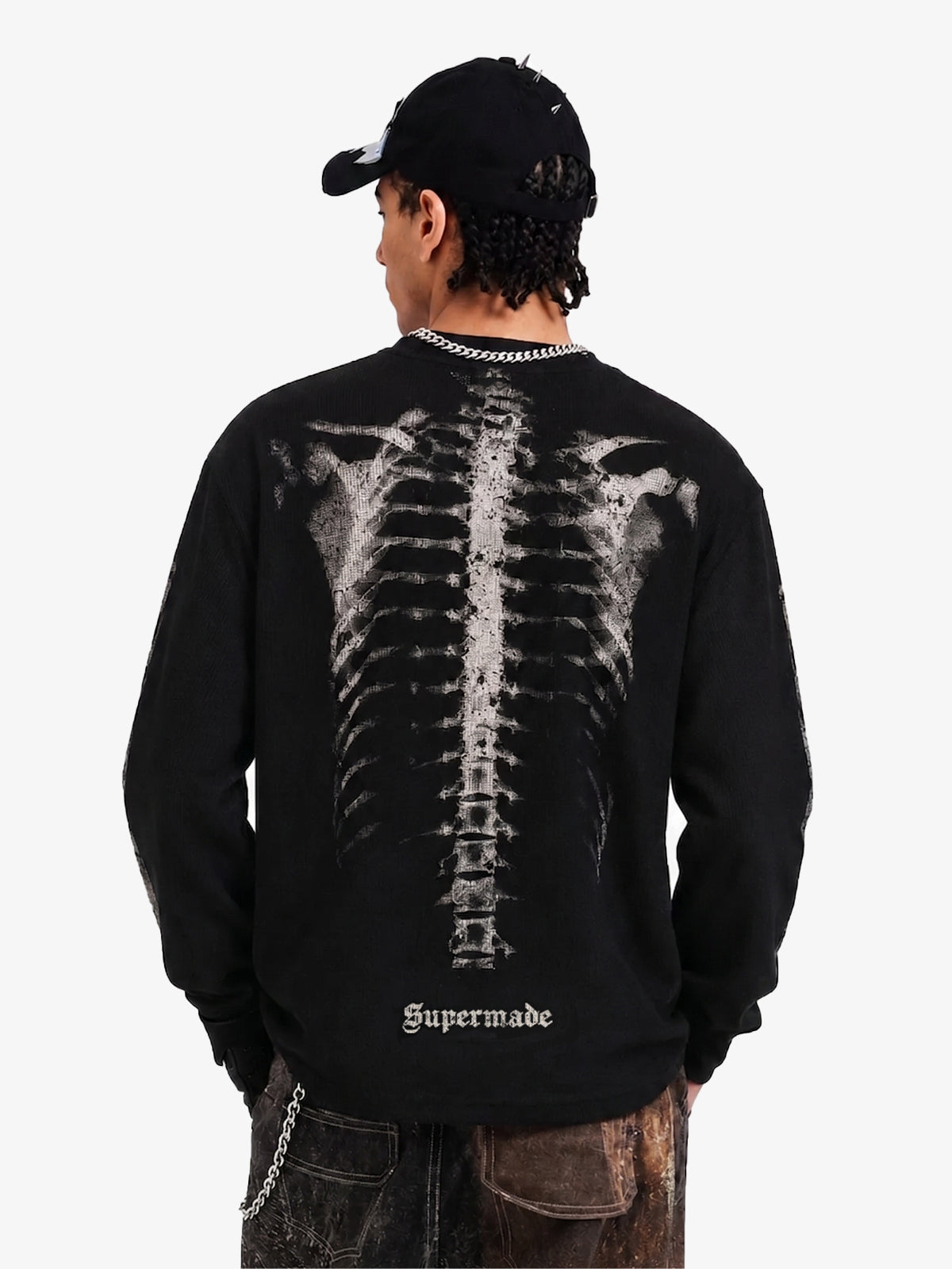 Sudadera con estampado de esqueleto y tejido gofrado - 2495
