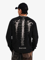 Sudadera con estampado de esqueleto y tejido gofrado - 2495