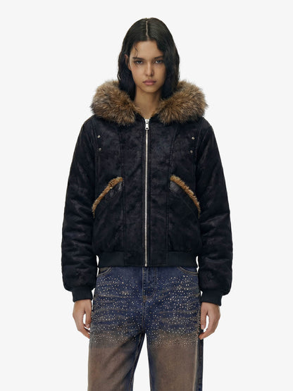 Retro Detachable Faux Fur Collar Suede Fleece Hoodie Jacket 
