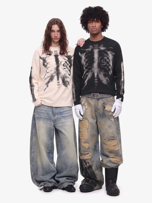 Skeleton Graphic Waffle Sweatshirt - 2495