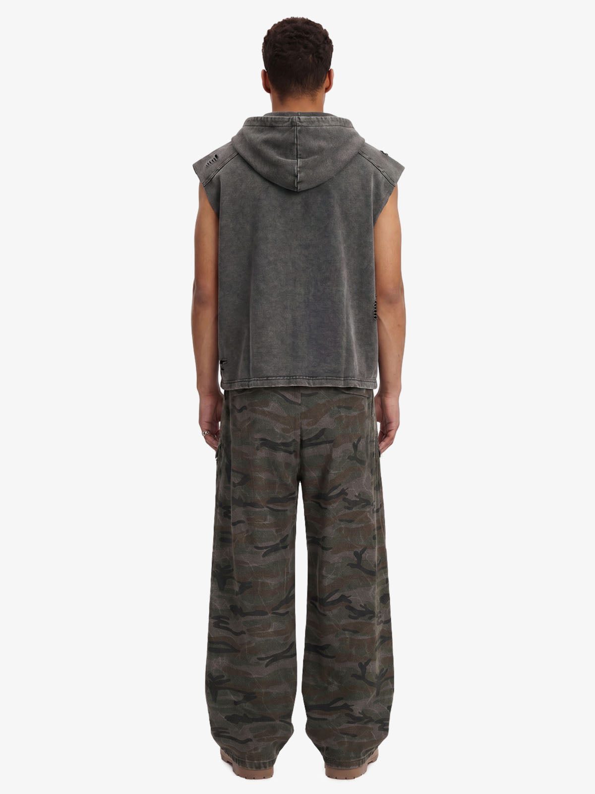 Distressed Washed Sleeveless Hoodie 