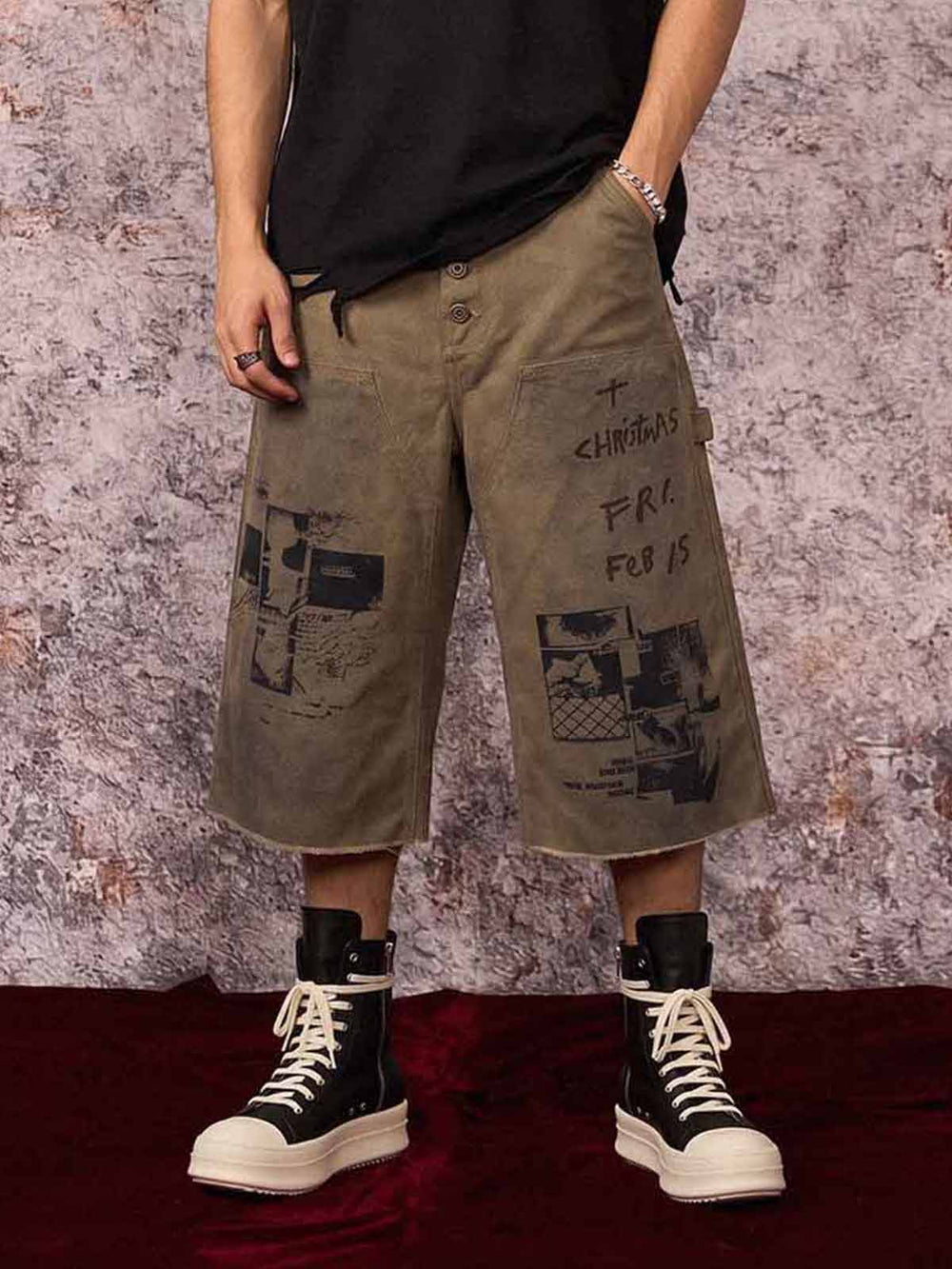 Short en jean imprimé boue délavée