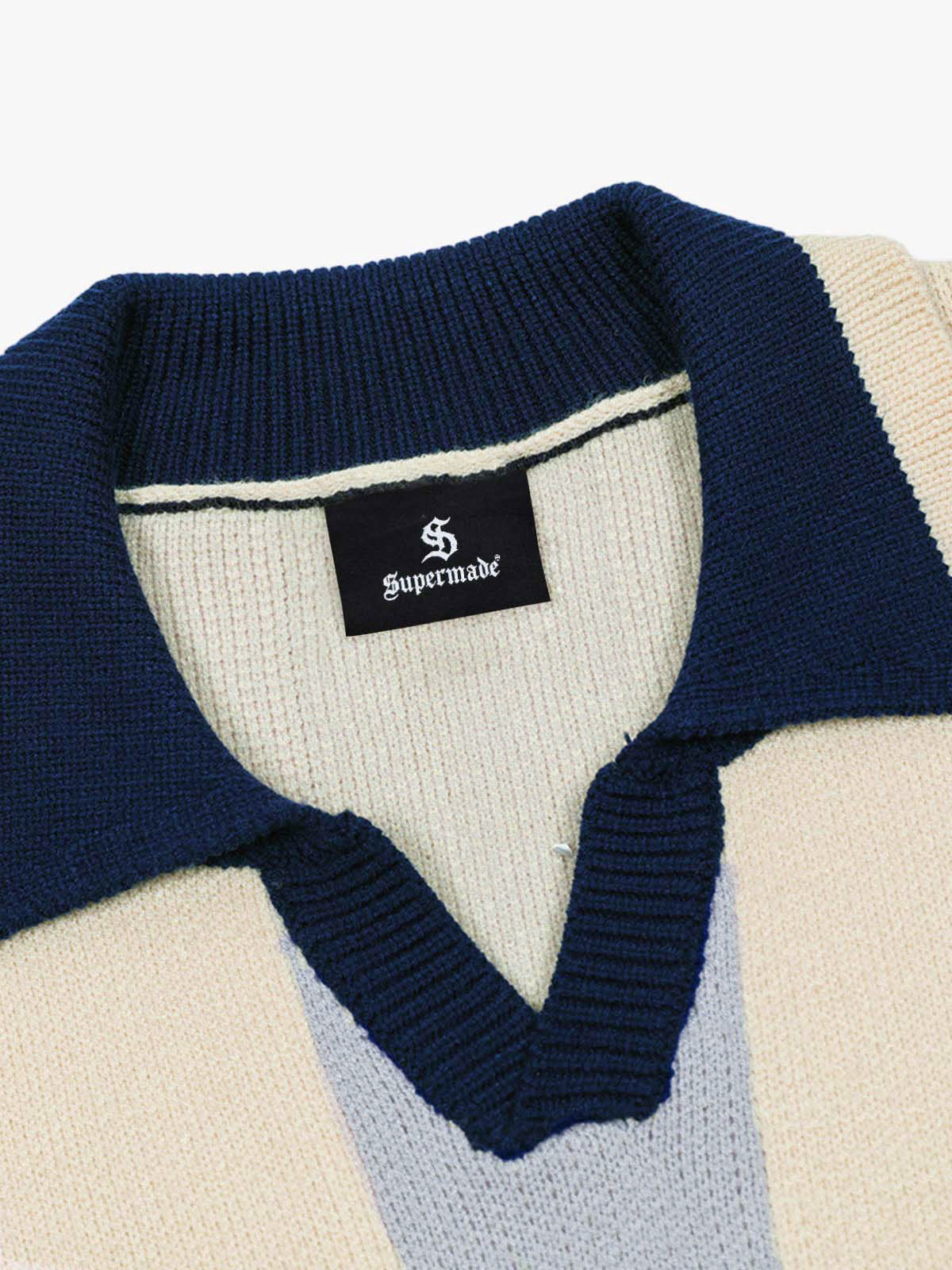 Vertical Striped Colorblock Lapel Sweater - 2587 