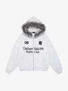 Letter Medal Embroidered Cardigan Fur Collar Zip Up Hoodie- 2502 