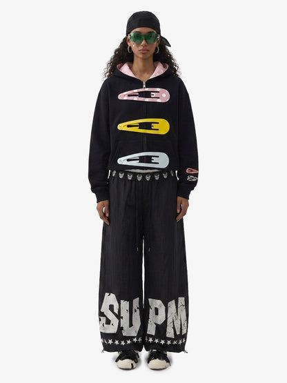 Abnehmbarer Haarspangen-Verzierungs-Reißverschluss-Hoodie