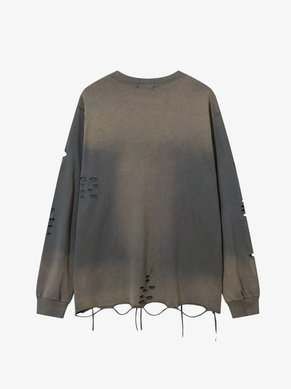 Gradient Washed Ripped Casual Sweatshirt