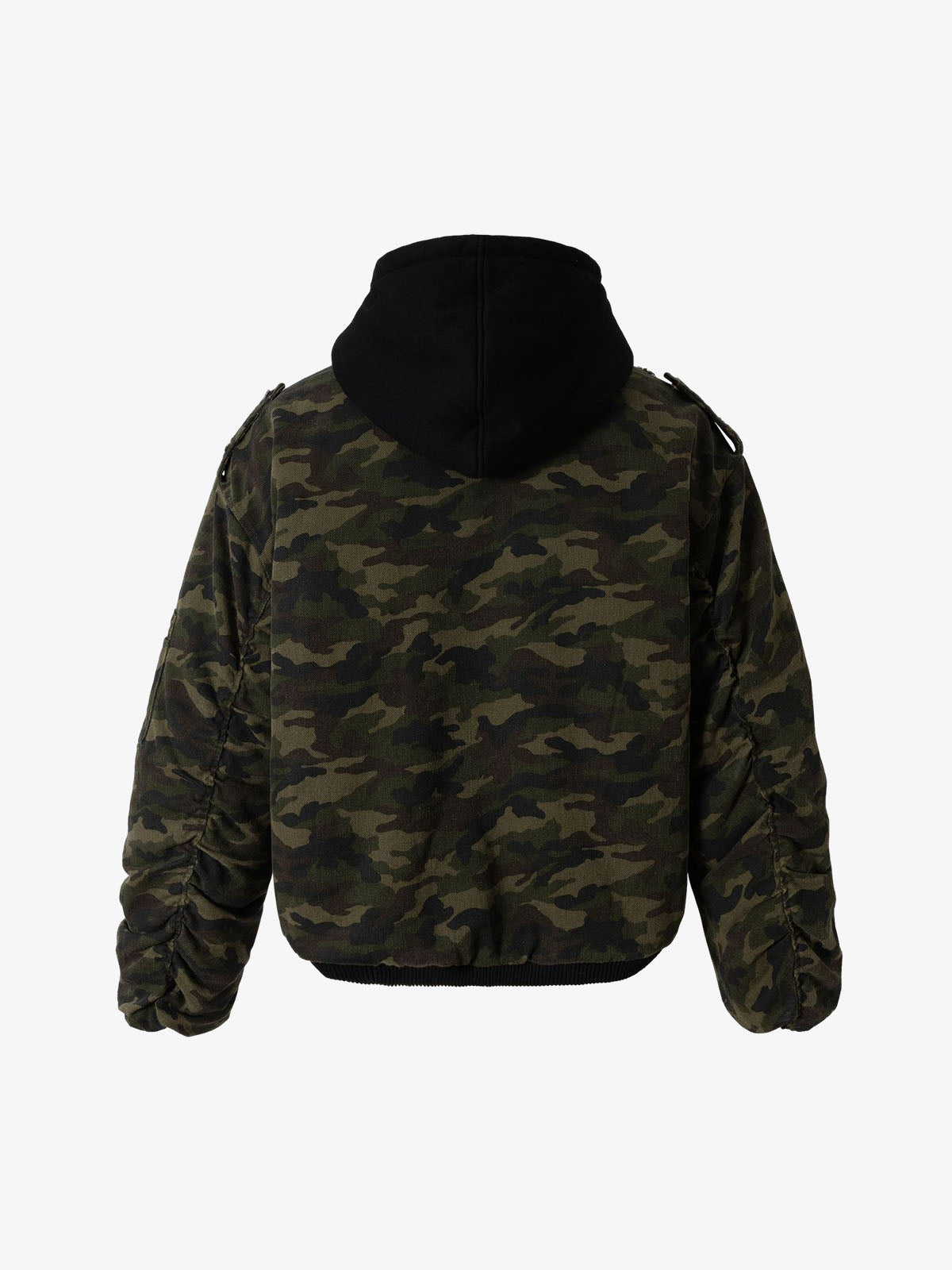 Camouflage Hooded Jacket with Distressed Details and Toggle Closure 