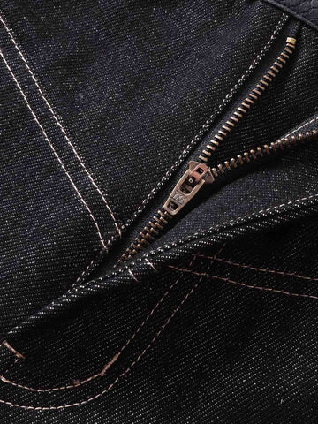 Flame Embroidered Wide Leg Washed Denim Jeans 