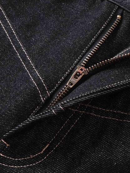 Denim Wide-Leg Pants with Flame Stitch Design High-Waisted Relaxed Fit 