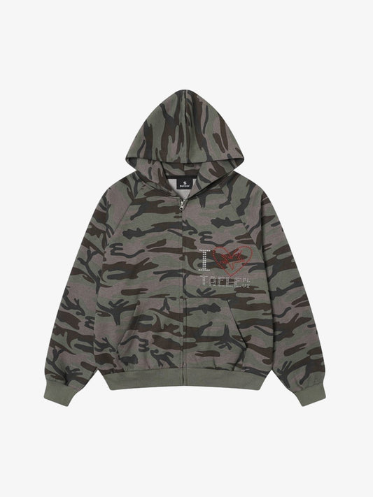 Camouflage Hooded Jacket with Heart Design for Men - Perfect for Casual and Outdoor Activities 