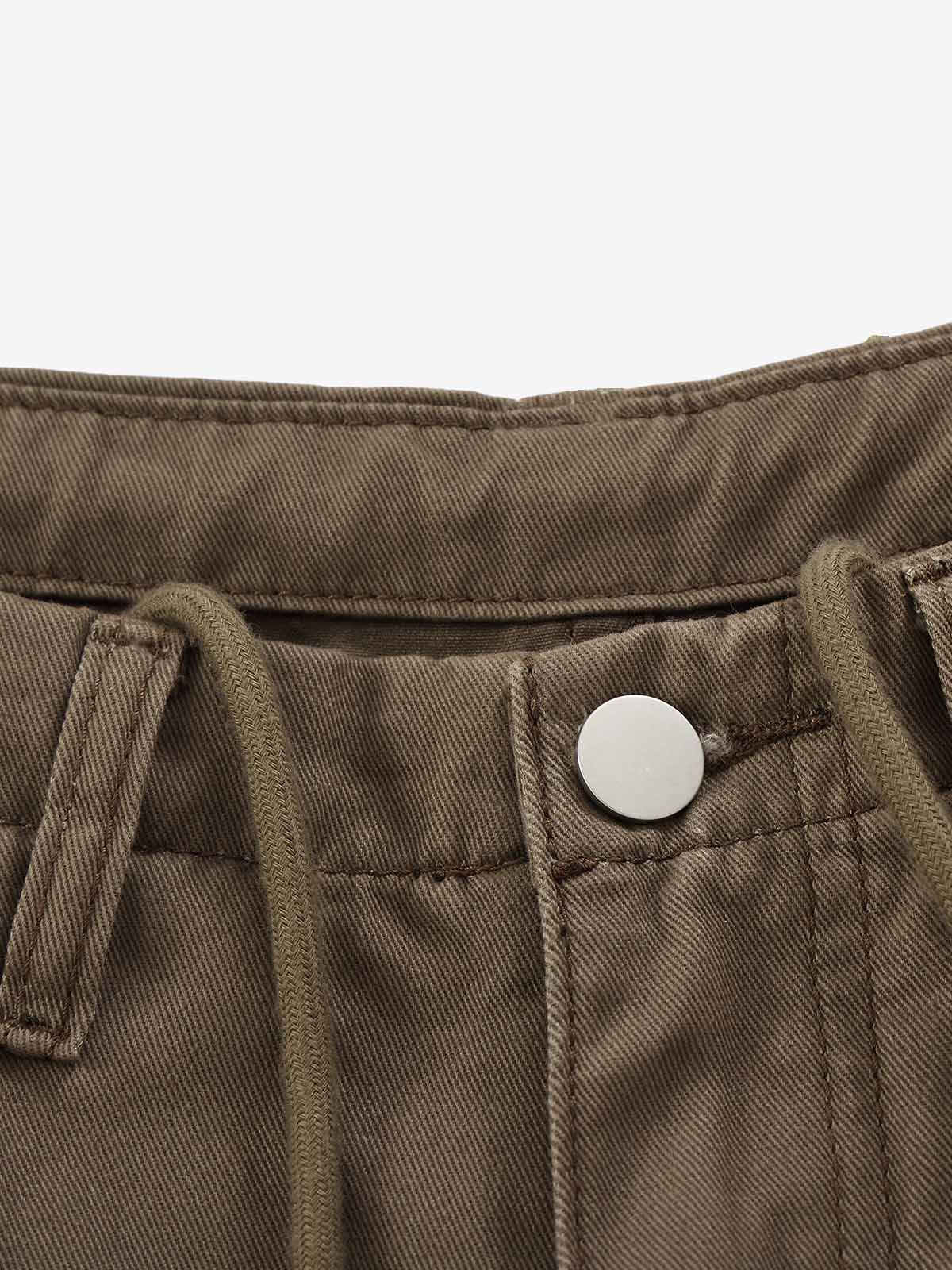 Heart-Slit Multi-Pocket Washed Wide-Leg Pants