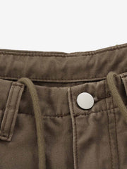 Heart-Slit Multi-Pocket Washed Wide-Leg Pants