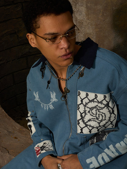 Supermade Multi-Element Appliqué Patchwork Denim Suit 