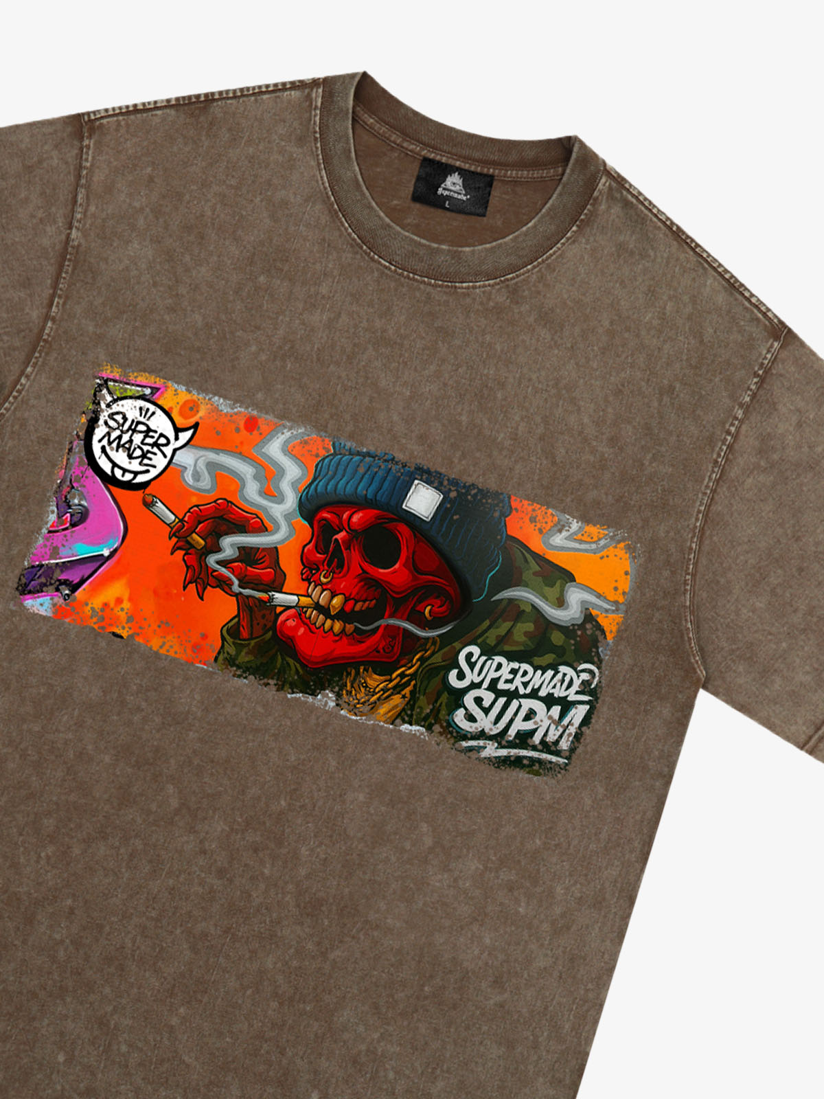 Thesupermade Distressed Blood Red Skull Graffiti T-shirt 
