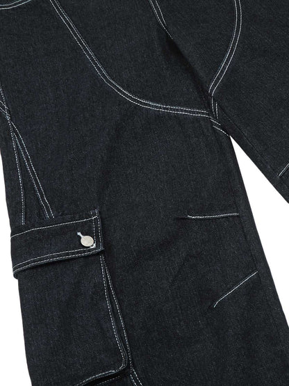 Deconstructed Multi-Pocket Cargo Straight Jeans 
