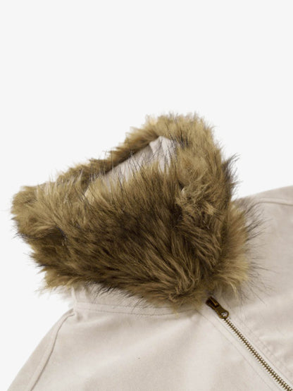 Detachable Fur-Trim Stand Collar Suede Zip-Up Jacket