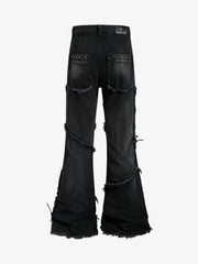 Studded Distressed Flared Jeans