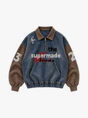 Denim Patchwork Pullover Sweatshirt & Graphic Wide-Leg Jeans Set