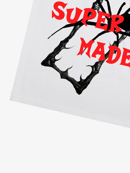 Distressed Sleeveless Crop Top with Barbed Wire Graphic and Chain Design 