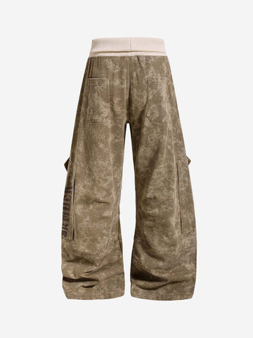 Washed Embroidered Multi-Pocket Baggy Cargo Pants
