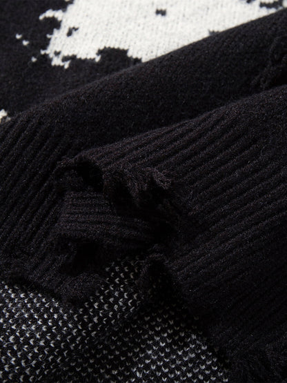 Skull Pattern Knit Sweater - Trendy and Cozy for Casual Wear 