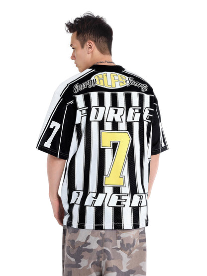 Sports Letter Stripe Print Jersey T-shirt 