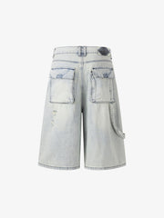 Distressed Denim Cargo Shorts