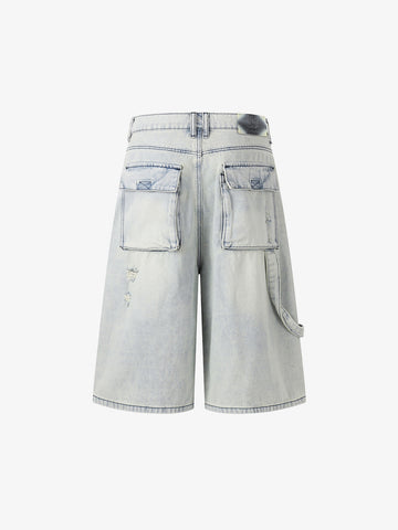Distressed Denim Cargo Shorts