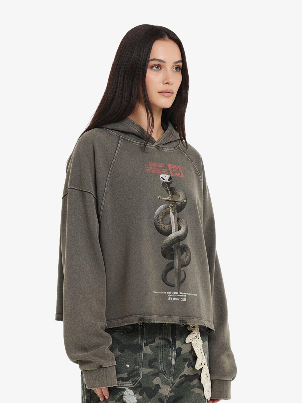 Vintage Washed Snake Staff Graphic Hoodie 